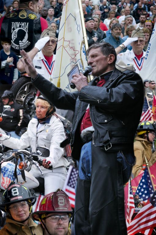 Father Manno at 9/11 Memorial Ride,    Bowman Field,   2008         @ Richard Karp