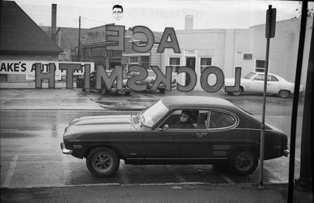 from inside Ace Locksmith, c. 1974.   Third Street east of Hepburn.    © Richard Karp